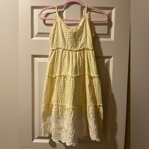 Jessica Simpson Women Yellow White Gingham Tiered Eyelet Dress Size Small